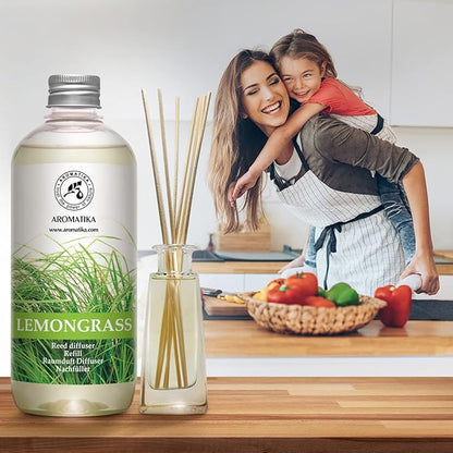 Lemongrass Diffuser Refill 34 Fl Oz (2x17 Fl Oz) - Fresh & Long Lasting Fragrance - Refill with Natural Essential Lemongrass Oil - for Aromatherapy - Spa - Home