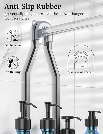 YASONIC Shower Caddy Over Shower Head Never Rust Aluminum Large Hanging Shower Caddy with 10 Hooks for Razor/Sponge - Over The Shower Head Caddy with Soap Basket - Hanging Shower Organizer Black