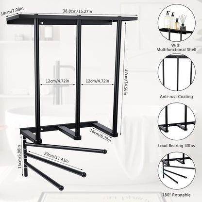 3-Tier Wall Mounted Towel Rack, Bathroom Storage Shelf with Towel Bar, Heavy-Duty Metal Organizer in Matte Black for Bathroom and Powder Room Storage and Organizer