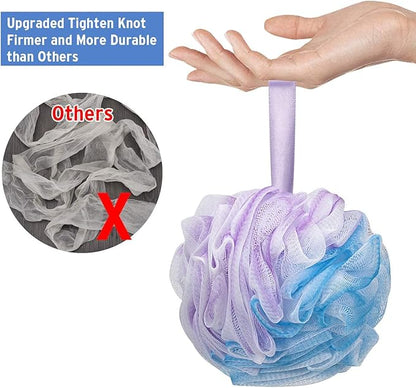 Bath Shower Loofah Sponge 60g Bath Mesh Pouf Shower Ball Body Scrubber Exfoliating Bath Sponge for Women and Men, Set of 4, Flower