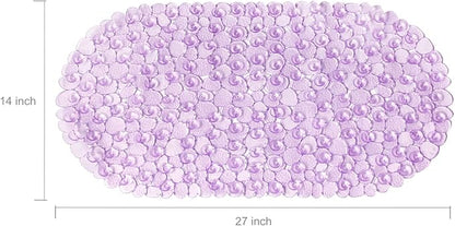 WELTRXE Pebbles Bath Mat Oval Non-Slip Bathtub Mat with Suction Cups, Drain Holes for Bathroom Showers, Tub, Machine Washable, BPA, Latex Free Safe Shower Mats, 27 x 14 Inch, Purple