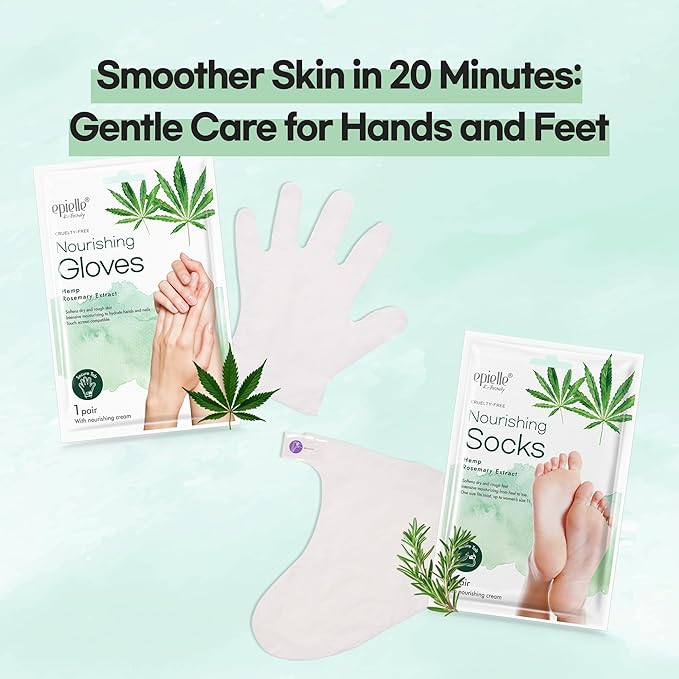 Epielle Nourishing Hand Mask 6 Pairs, Repair and Soften with Hemp & Rosemary Extract, Deep Moisturizing Gloves for Dry, Cracked Hands, Self Care Gifts for Women, Spa Kit, Stocking Stuffers