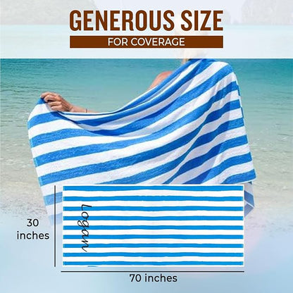 Personalized Passion Beach Towels for Adults - Custom Pool Towels with Name - Highly Absorbent Cotton - Striped Design for Women & Men - Large 70x30 Bath Sheet for Hotel, Swim & Camping - Blue