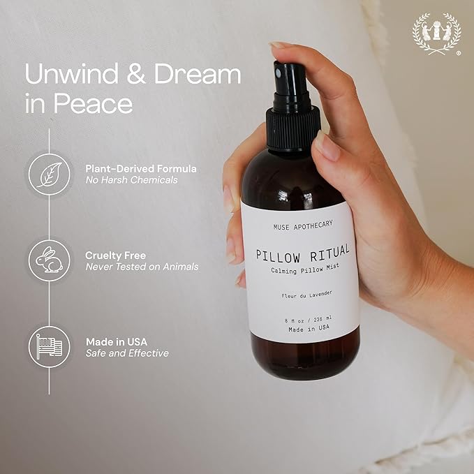Muse Apothecary Pillow Ritual - Aromatic, Calming and Relaxing Pillow Mist, Linen and Fabric Spray - Infused with Natural Aromatherapy Essential Oils - 4 oz, Fleur du Lavender