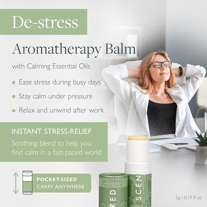 Scentered Aromatherapy Stress Relief Balm Stick - De Stress Essential Oil Roll On Calm Carry for Relaxation - Natural Stress Reliever - Chamomile, Rosemary - Self-Care Stocking Stuffers for Women