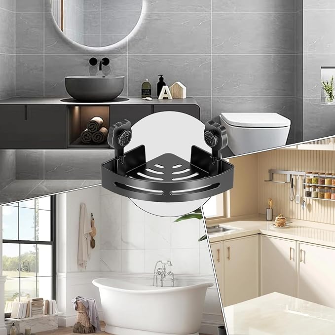 Corner Shower Shelf,No-Drill Wall-Mounted Bathroom Organizer With Hooks,Waterproof Storage Rack