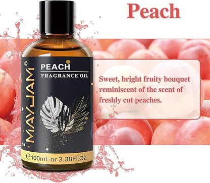 MAYJAM 100ML/3.38FL.OZ Peach Fragrance Oils with Glass Dropper, Essential Oils for Diffusers for Home, Long Lasting Scented Oils for Diffusers Soap Candle Making