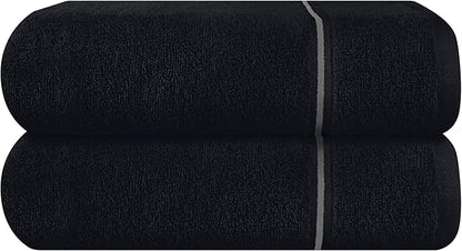 MyOwn Cotton 2 Pack Oversized Bath Towel Set 28x55 inches, Large Bath Towels, Ultra Absorbant Compact Quickdry & Lightweight Towel, Ideal for Gym Travel Camp Pool - Black