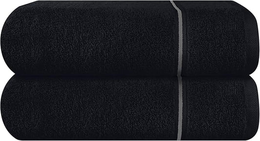 MyOwn Cotton 2 Pack Oversized Bath Towel Set 28x55 inches, Large Bath Towels, Ultra Absorbant Compact Quickdry & Lightweight Towel, Ideal for Gym Travel Camp Pool - Black