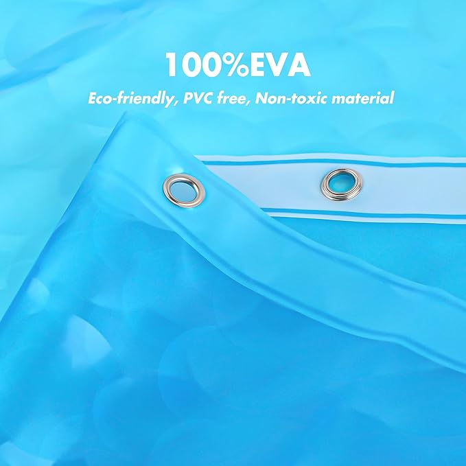 WELTRXE EVA 8G Shower Curtain Liner, 72x72 Inch 3D Clear Blue Bubble Heavy Duty Waterproof Shower Curtain Liner with Magnets Thick Plastic Shower Curtains Weighted Bathroom Shower Liner, 12 Hooks