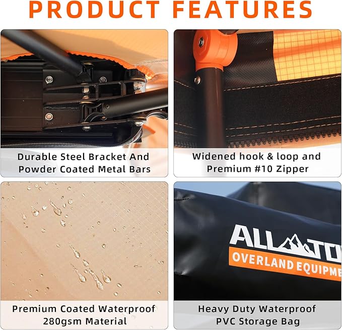 ALL-TOP Vehicle Awning 270 Degree 8.2' Rooftop Pull-Out Retractable 4x4 Weather-Proof UV50+ Side Awning for SUV/Truck/Van