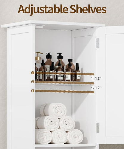 Akxoml Tall Bathroom Storage Cabinet with 2 Doors, 67" H Narrow Floor Cabinet with Adjustable Shelves and Drawer, Anti-Tip Design, 11.8 x 12.6 x 66.9 Inches, for Bathroom, Kitchen，Entryway, White