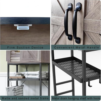 Over The Toilet Storage Cabinet, Bathroom Above Toilet Cabinet Organizer with Doors and Adjustable Shelves, Bathroom Shelf Organizer with Anti-Tip Device & Drain Rack, Grey
