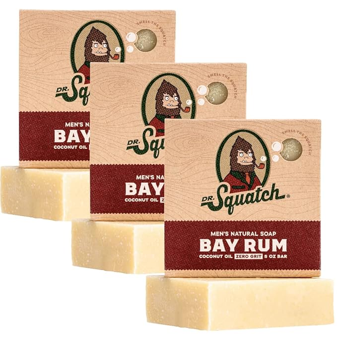 Dr. Squatch Natural Bar Soap for Men - Cold Process Soap with No Harsh Chemicals - Bay Rum (5 oz, 3-Pack)