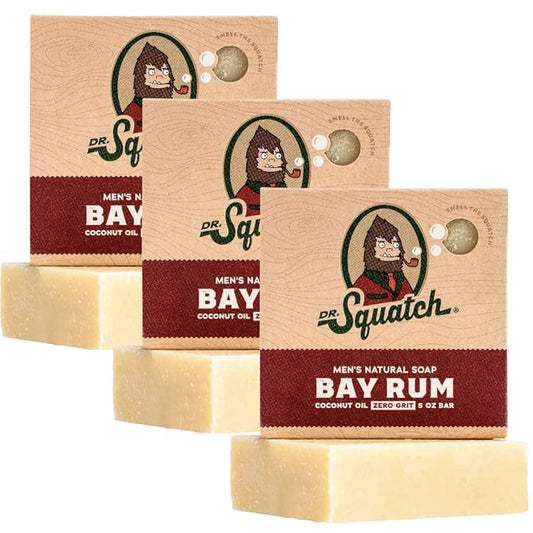 Dr. Squatch Natural Bar Soap for Men - Cold Process Soap with No Harsh Chemicals - Bay Rum (5 oz, 3-Pack)