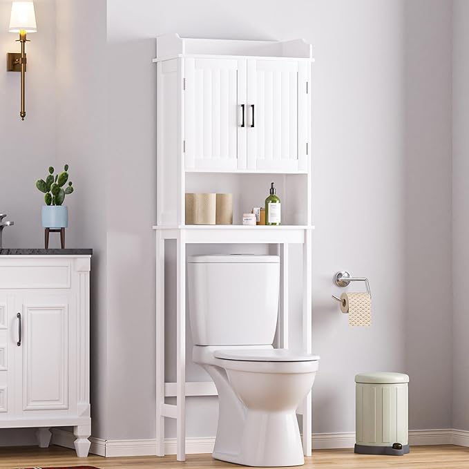 BlueWish Over The Toilet Storage Cabinet, 66.9" H Over Toilet Bathroom Organizer with Adjustable Shelves, Anti-toppling Design, Tall Over Toilet Storage for Laundry Room, Balcony