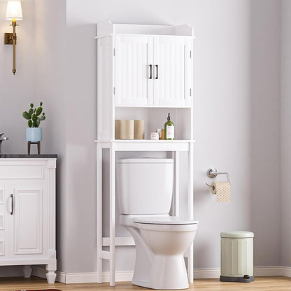 BlueWish Over The Toilet Storage Cabinet, 66.9" H Over Toilet Bathroom Organizer with Adjustable Shelves, Anti-toppling Design, Tall Over Toilet Storage for Laundry Room, Balcony