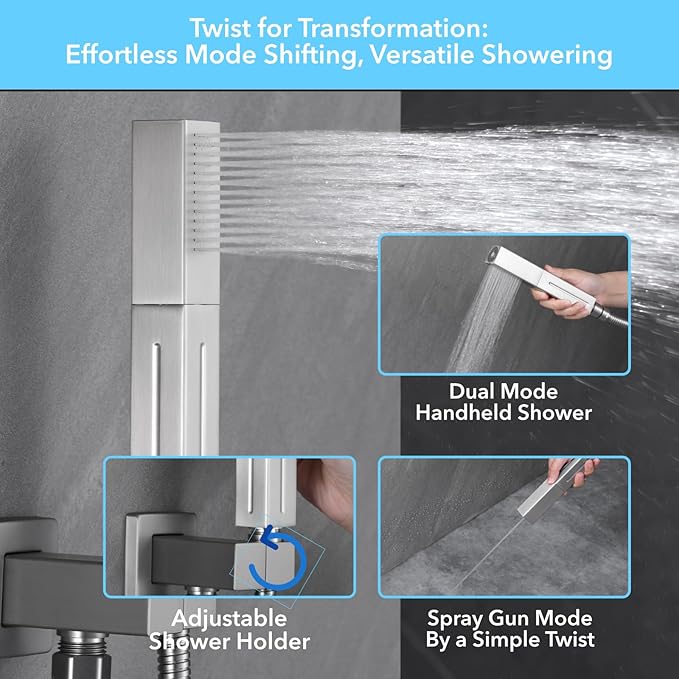 VANFOXLE Shower Faucet Set Brushed Nickel Shower System,Push Button Diverter Shower Faucet with 2 in 1 Handheld,Ceiling Mount Increased Thickness 12 Inch Shower Head with 6 Inch Wall Mount Shower Head