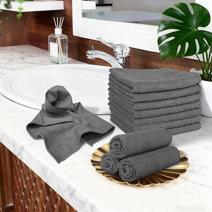 Orighty Washcloths Towels Set 20 Pack, Highly Absorbent and Soft Feel Microfiber Face Cloths, Multi-Purpose Wash Cloths & Hand Towels for Bathroom, Hotel, Spa, and Gym, 11.5x11.5 Inch, Grey