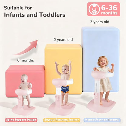 Baby Shower Stand – Adjustable Toddler Bath Stand & Standing Baby Bathtub for Infants 8–36 Months(Pink)