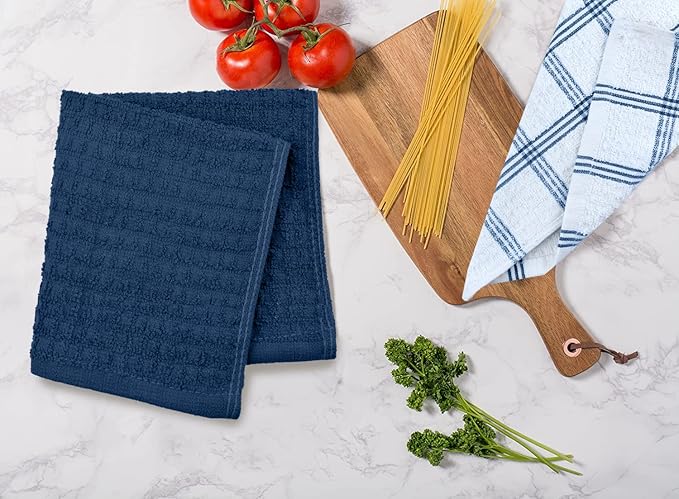 DAN RIVER Premium Dish Cloth 100% Cotton 12 X 12 Inches |Pack of 8|-Ultra Soft Tea Towels-Highly Absorbent Kitchen Rags-Terry Dishcloth for Kitchen and Household Cleaning |Blue Opal|