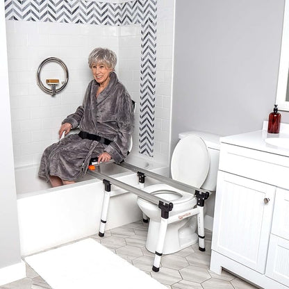 ShowerGlyde SG2 - FSA HSA Eligible | Sliding Transfer Bench for Toilet-Adjacent Tubs, Adjustable Height, Grab Bar, Extended Rails, Sliding Shower Chair with Commode Compatibility