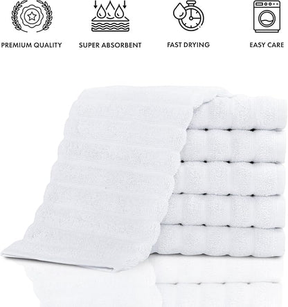 Classic Turkish Towels CTT Luxurious 100% Turkish Cotton Washcloths 6 Pack, Highly Absorbent & Quick Dry, Face Towels Wash Cloths for Hotel, Spa & Gym | 13"x13" (White)