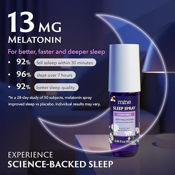 Chamomile Inspired Sleep Spray with Melatonin - Stocking Stuffers for Teen Girls and Women – Natural Pillow Mist for Relaxing Sleep, Self Care Bedtime Spray, Lavender & Cedarwood Blend