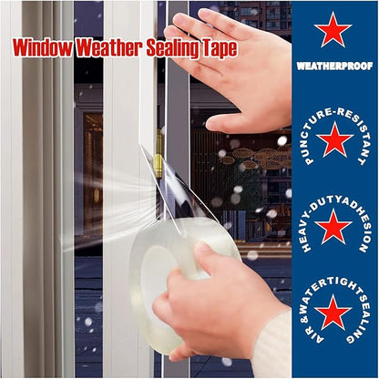 Transparent Window Weather Sealing Tape, 3-Inch x 180FT, Clear Window Draft Isolation Sealing Film Tape-Clear Draft Stopper Adhesive Tape for Doors, Windows and Shower Glass Gaps (3-Inch x 180FT)