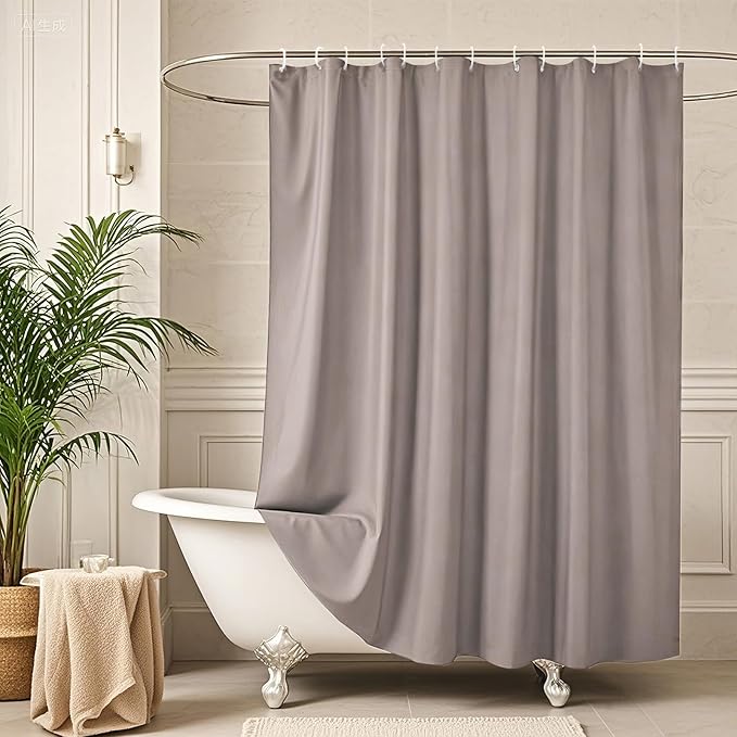 AooHome Fabric Solid Shower Curtain Liner for Hotel, Small Size Durable Shower Curtain with Hooks, Weighted Hem, Waterproof, Chocolate, 48x72 Inch