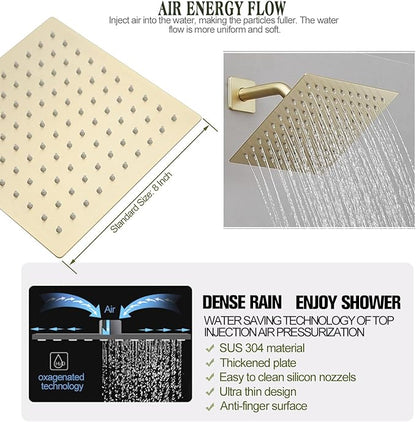 Brushed Gold Shower System 8 Inch Bathroom Luxury Rain Mixer Shower Combo Set Wall Mounted Rainfall Shower Head and Handheld System Shower Faucet Set Rough-in Valve Body and Trim Included