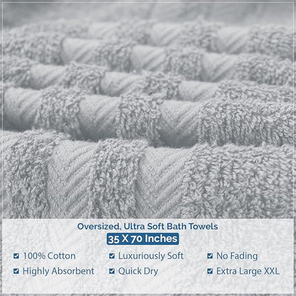 DAN RIVER 2 Pack Luxury Bath Sheets 35x70, 600 GSM, Soft & Quick Dry 100% Ring Spun Cotton Towels Ideal for Hotels, Spas, Gyms & Salons Extra Large, Silver