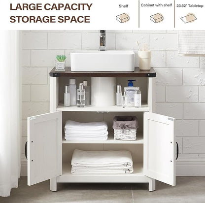 Bathroom Floor Cabinet, Farmhouse Storage Cabinet, Adjustable Shelf, Barn Doors, Cabinet for Bathroom, Kitchen, Living Room(Antique White)
