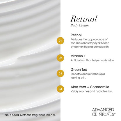 Advanced Clinicals Retinol Body Lotion + Collagen Cream Fragrance Free Face Moisturizer & Body Cream 2pc Skincare Set For Women & Men Helps Reduce Appearance Of Crepey Skin, Wrinkles, & Dry Skin, 2pc