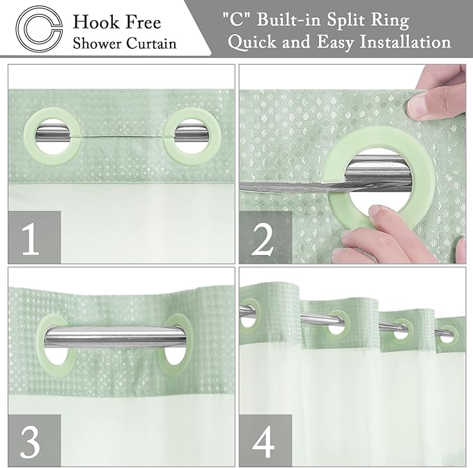 Gibelle Stall Small Shower Curtain 36x74, Waffle Weave Shower Curtain with Snap-in Fabric Liner Set, No Hooks Needed, Hotel Style with Mesh Top Window, Mint Green