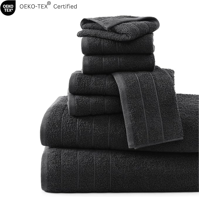 Casa Platino 100% Mercerized Cotton Luxury Bathroom Towels Set - 8 Piece - Ring Spun - 2 Bath, 4 Washcloths, 2 Hand Towels - Remains Soft & Absorbent Even After Multiple Washes - Midnight Black