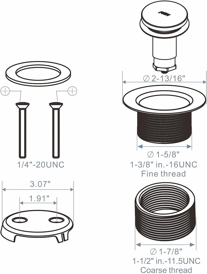 Gold Brushed Tub Drain Tip-Toe Tub Trim Set Conversion Kit Assembly, Hidrop Bathtub Drain Replacement Trim Kit with 2-Hole Overflow Faceplate and Universal Fine/Coarse Thread,Brushed Gold