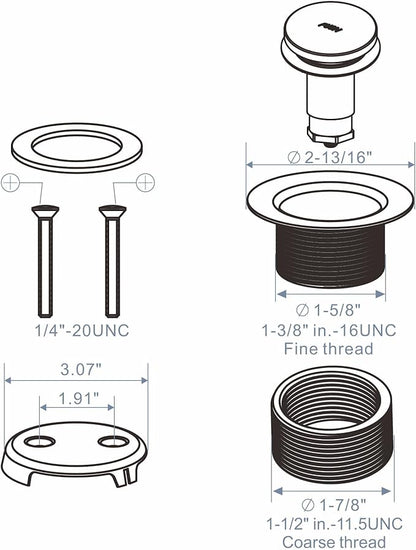 Gold Brushed Tub Drain Tip-Toe Tub Trim Set Conversion Kit Assembly, Hidrop Bathtub Drain Replacement Trim Kit with 2-Hole Overflow Faceplate and Universal Fine/Coarse Thread,Brushed Gold