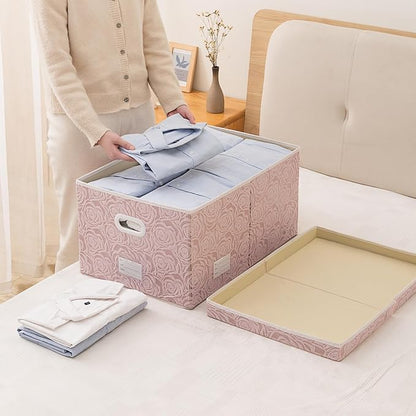PRANDOM Extra Large Collapsible Storage Boxes with Lids Fabric Decorative Storage Bins Cubes Organizer Baskets with Cover Handles Divider for Bedroom Closet Living Room 19.7x15.7x11.6 Inch 3 Pack