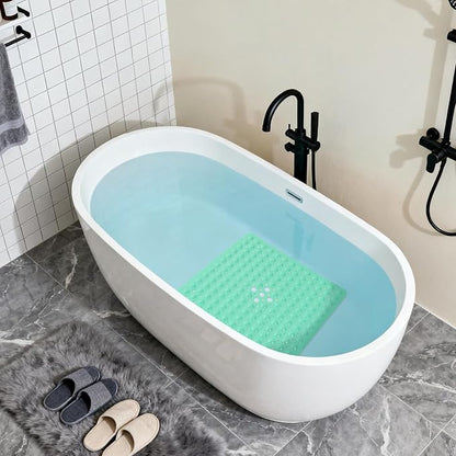 Anti-Slip Bathtub Shower mat, 20.8×20.8（Approximately 53×53cm） inch Soft Oversized Machine Washable Non-Slip Bathtub mat with Drainage Holes, Bathroom Floor Suction Cup.（1-Opaque Mars Green）
