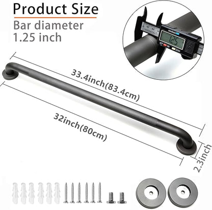 Shower Grab Bar, 2 Pack 32 Inch Gray Bathroom Grab Bar, 1.25" Diameter 304 Stainless Steel Anti-Slip Grab Bars for Bathtubs and Showers, Handicap Shower Grab Bar for Seniors Elderly