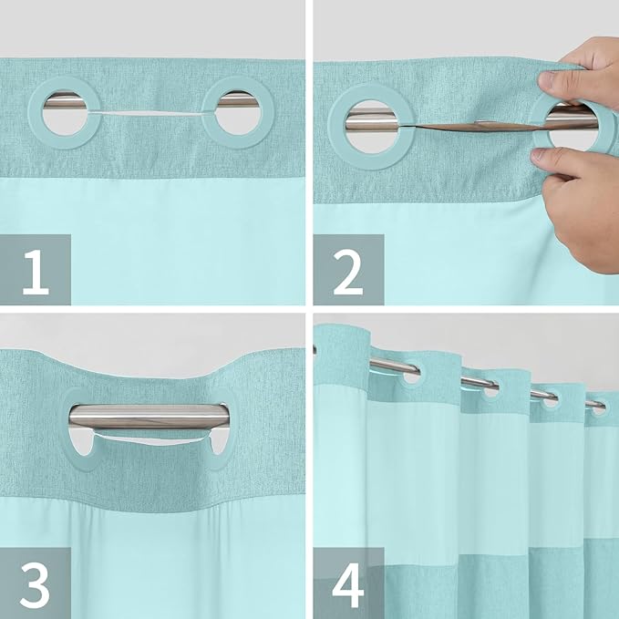 Extra Long No Hooks Needed Linen Textured Shower Curtain with Snap-in Fabric Liner Set,White Hotel Luxury Decor Shower Curtains for Bathroom,Waterproof & Washable,71Wx86H,Teal