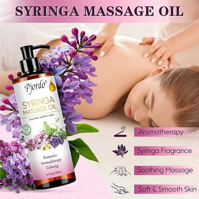 2 Pack Massage Oil for Massage Therapy, Lilac Oil, Lavender Massage Oil for Skin, with Massage Roller Ball, Natural Body Oil for Calming, Aromatic, Soothing, Christmas Spa Gifts for Him Her
