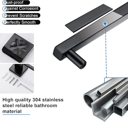 YACVCL 5 Pieces Black Bathroom Accessorie Set 23.6 Inch Towel Bar Set,SUS304Stainless Steel Bathroom Hardware Set,Wall Mounted Towel Holder Set for Bathroom
