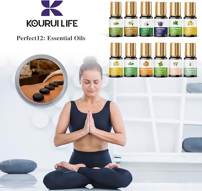 Essential Oils Set, 100% Organic Essential Oil, Lavender, Ylang Ylang, Tea Tree, Eucalyptus Scented Oil, Essential Oils for Diffusers for Home, Candle Making, Humidifiers (12)