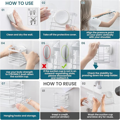TAILI Patented Suction Cup Toothbrush Holder, Stainless Steel Anti-Puddling Toothbrush Shower Holder, No Drilling Removable Organizer for Bathroom Toothpaste, Razor, Kitchen and Office Items, White