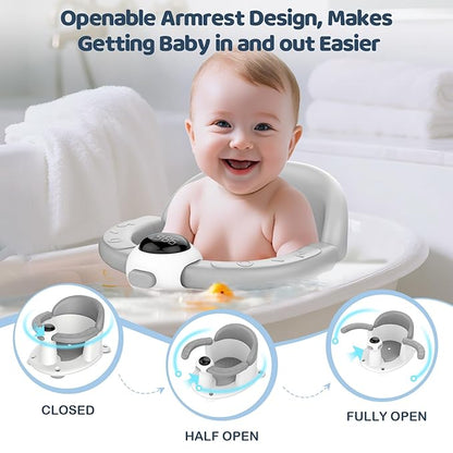 Baby Bath Seat-for Babies 6 Months & up, Water Temperature Display+Soft Cushion, Non-Slip Toddler Bath Seat for Baby, Sit Up Bath Seat for Baby, Grey