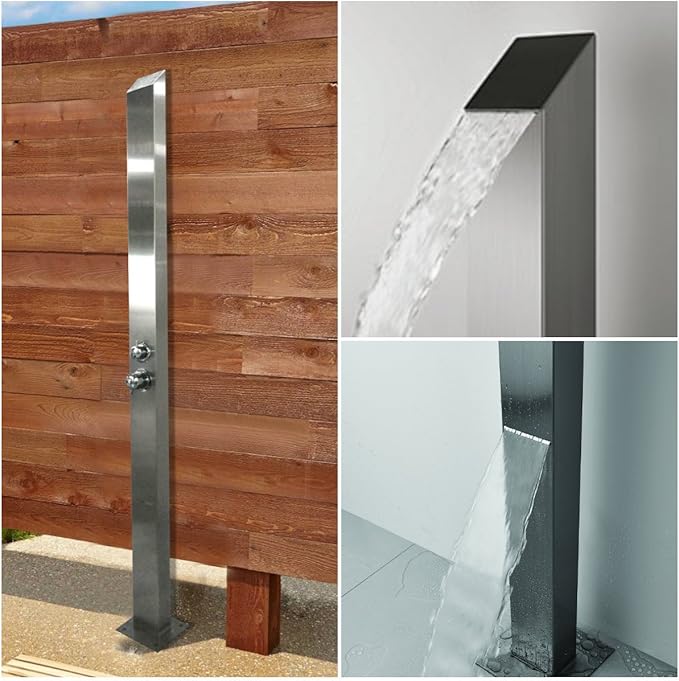 Outdoor Shower Toorak 316 Marine Grade Stainless Steel Panel-No Rust! Perfect for Swimming Pools, Backyards, Beach Houses, Resorts. Hot & Cold Water Connections, Wall Mounted or Freestanding Options