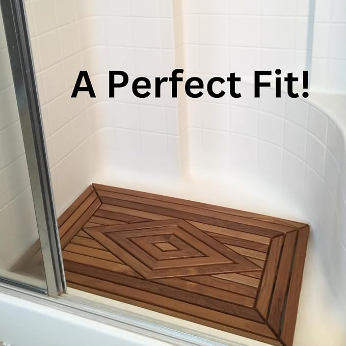 Designer Teak Shower Mat Large 31.5 X 19.5 Naturally Water-Resistant with Teak Oil Finish for Bathroom, Bath, Pool, Spa, Boat, Sauna, Patio, RV, Front Door from Our Diamond Collection