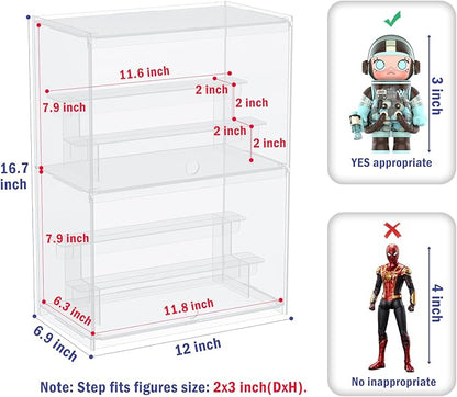Choowin 2 Layer Clear Acrylic Display Case for Collectibles, Mini Figures, Pop Mart, Labubu, Sonny Angel, Smiski - Assemble Dustproof Acrylic Display Box with Door, Stand (12x6.9x16.7 inch)